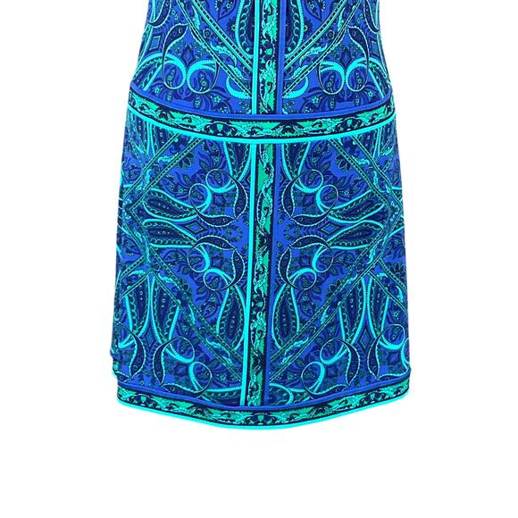 CACHE Dress Stretch Blue Paisley Print sz Small Boho Cruise Vacation Retro 70s - Picture 7 of 10